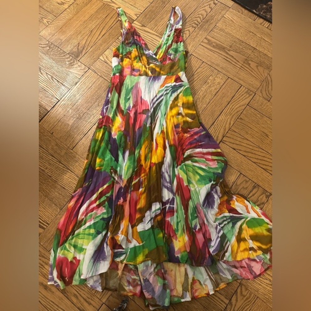 Vintage Jams World Rayon Pink Green Floral Pocket Maxi Tank Slip Dress XS